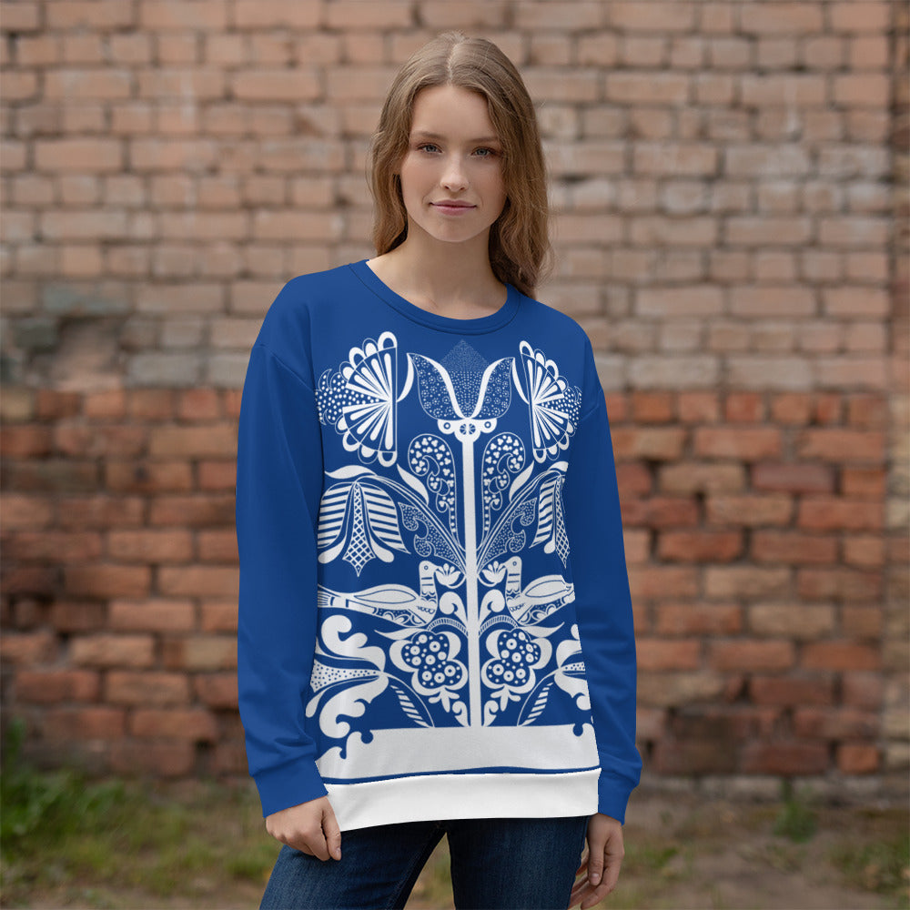 Lovely doves - Finnish Folklore print Sweatshirt - True Royal blue - Long Sleeve- Print N Stuff - [designed in Turku FInland]