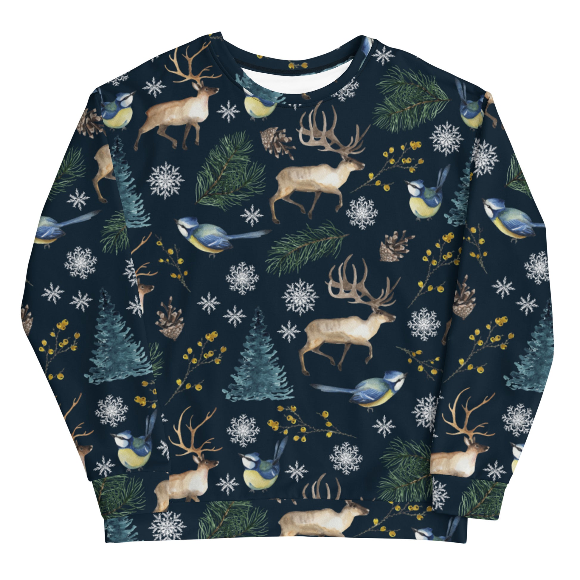 Porot ja Sinitiaiset (Reindeers and Blue Tits) - Unisex Sweatshirt - Long Sleeve- Print N Stuff - [designed in Turku FInland]