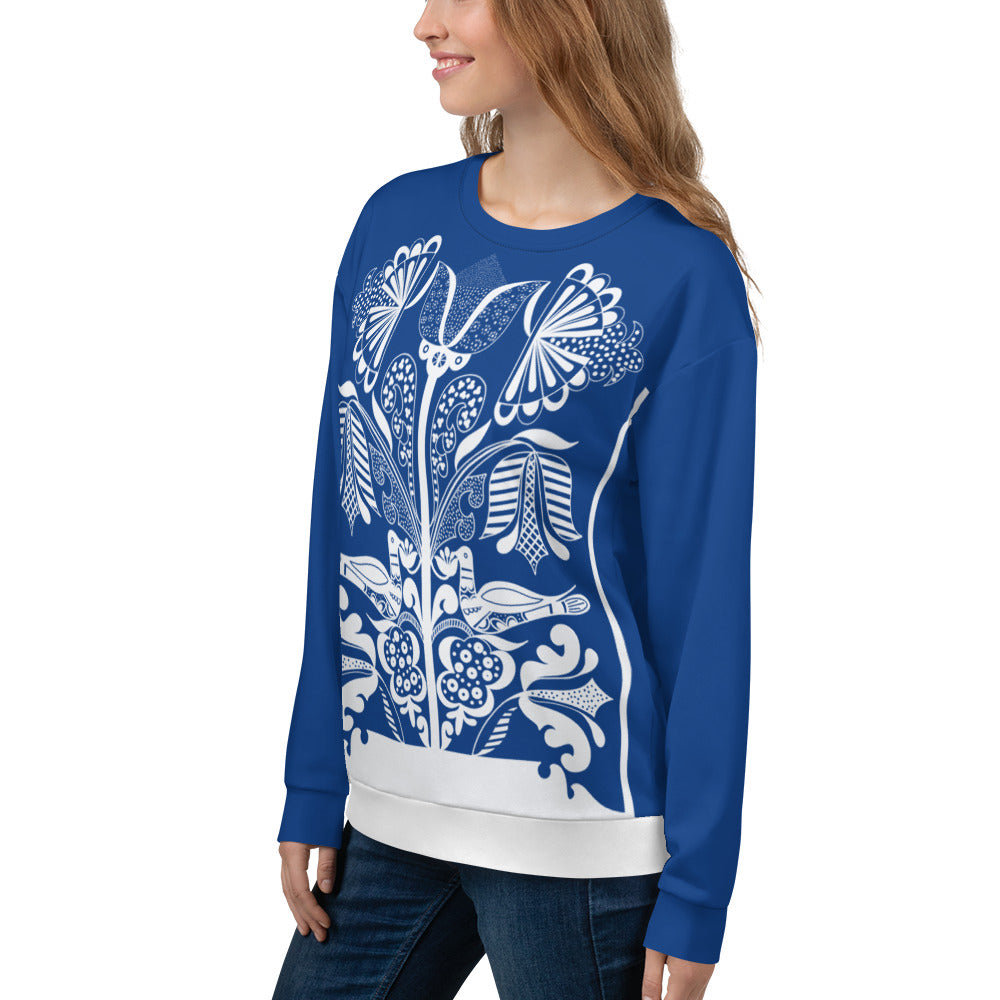 Lovely doves - Finnish Folklore print Sweatshirt - True Royal blue - Long Sleeve- Print N Stuff - [designed in Turku FInland]