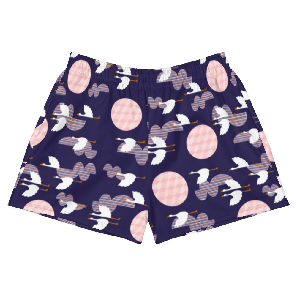 Midnight Storks - Women's Athletic Short Shorts - Shorts- Print N Stuff - [designed in Turku FInland]