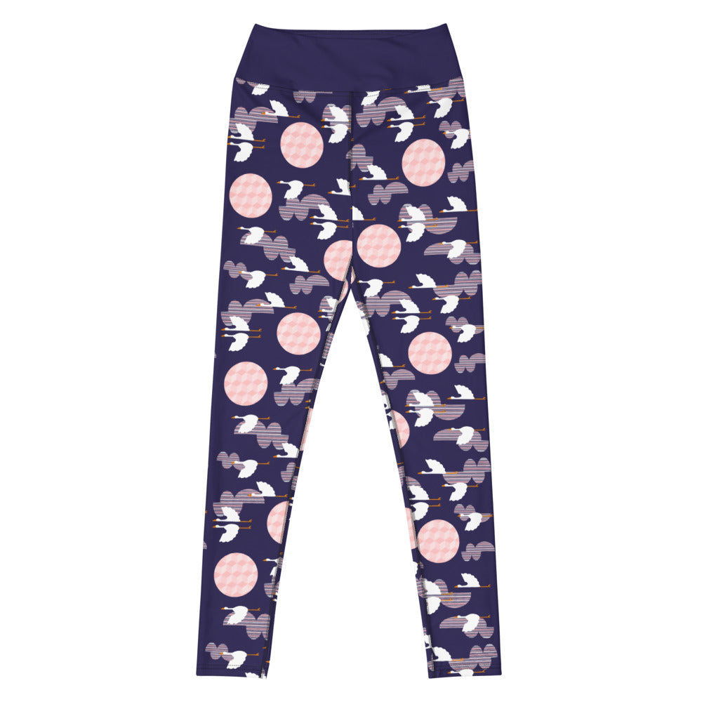 Midnight Storks - Yoga Leggings - Leggings- Print N Stuff - [designed in Turku FInland]