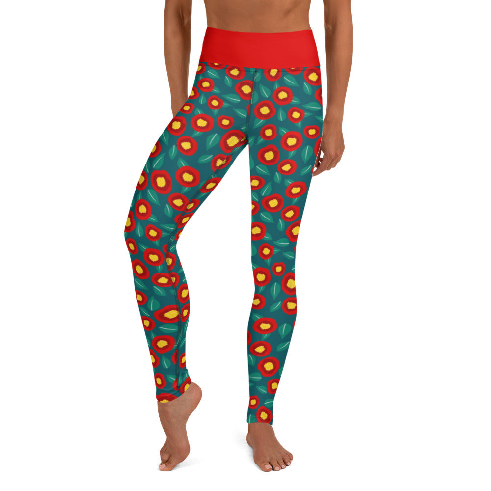 Summer poppies - Yoga Leggings - Leggings- Print N Stuff - [designed in Turku FInland]