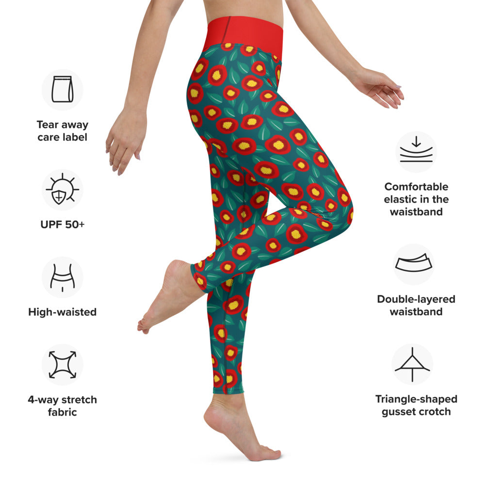 Summer poppies - Yoga Leggings - Leggings- Print N Stuff - [designed in Turku FInland]