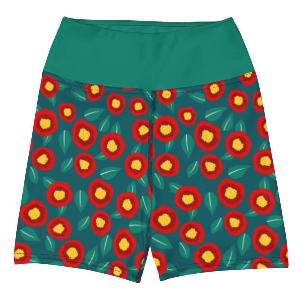Summer poppies - Yoga Shorts - Shorts- Print N Stuff - [designed in Turku FInland]