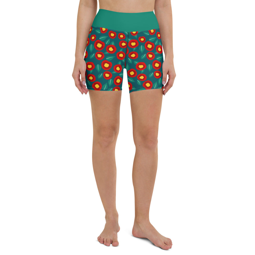 Summer poppies - Yoga Shorts - Shorts- Print N Stuff - [designed in Turku FInland]