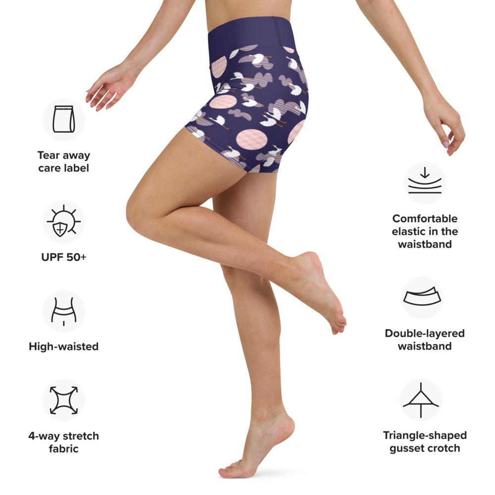 Midnight Storks - Yoga Shorts - Shorts- Print N Stuff - [designed in Turku FInland]