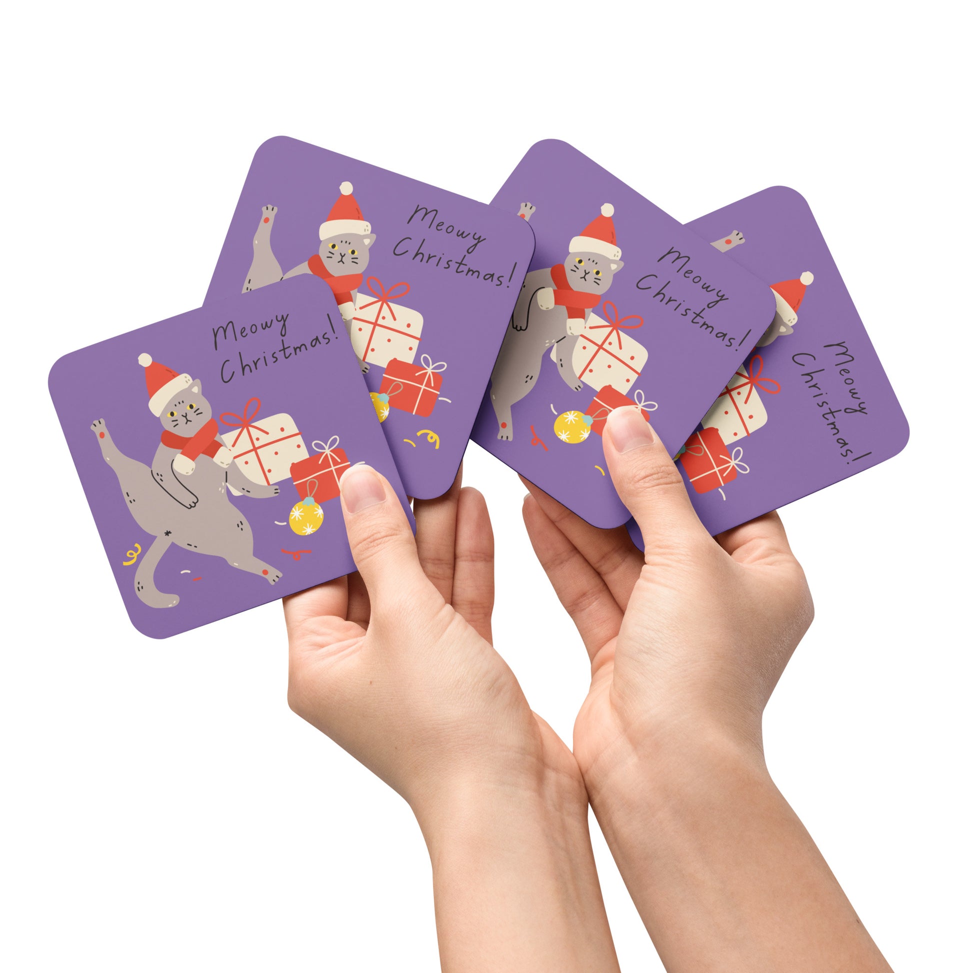 Meowy Christmas - Cork-back coaster - Coasters- Print N Stuff - [designed in Turku FInland]