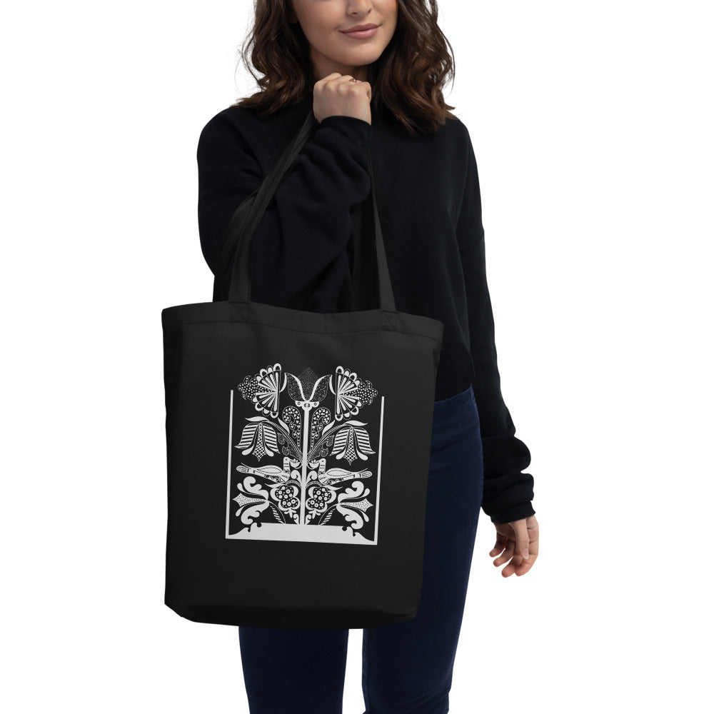 Lovely doves - Eco Tote Bag black with white print - Bags- Print N Stuff - [designed in Turku FInland]