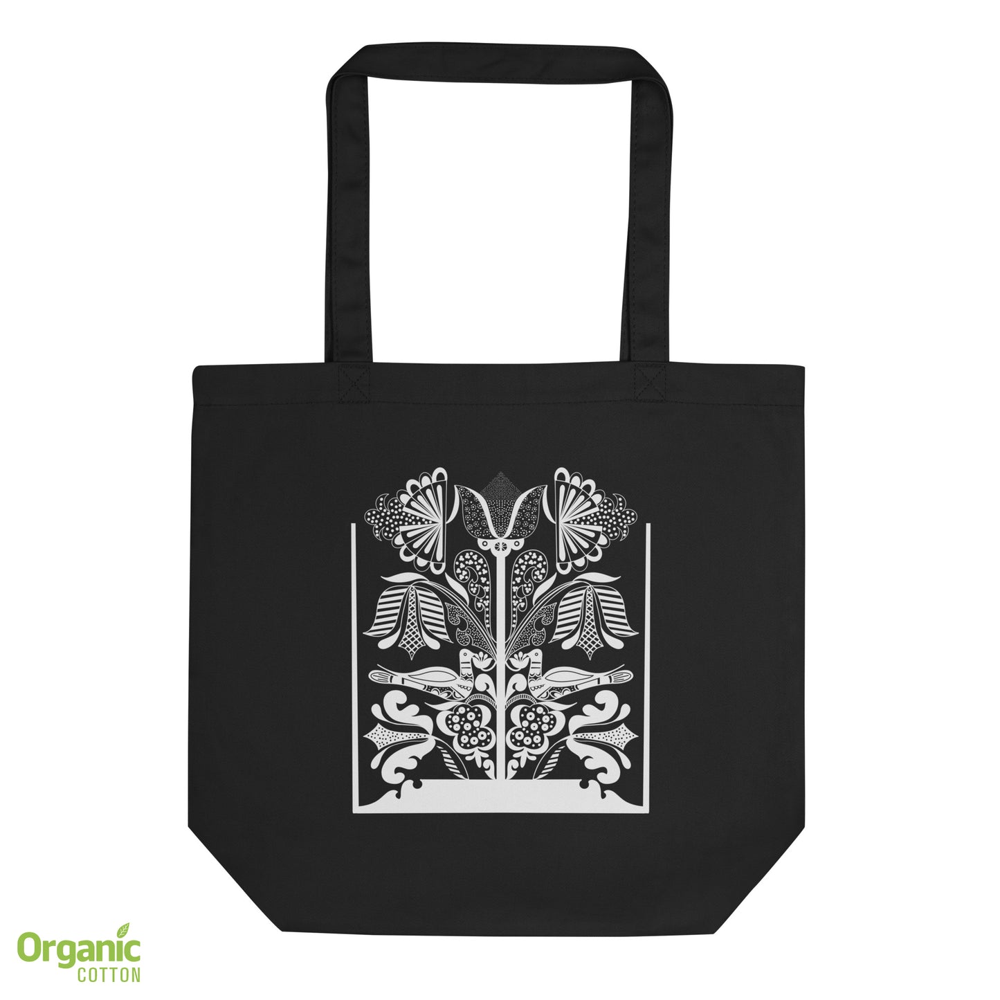 Lovely doves - Eco Tote Bag black with white print - Bags- Print N Stuff - [designed in Turku FInland]