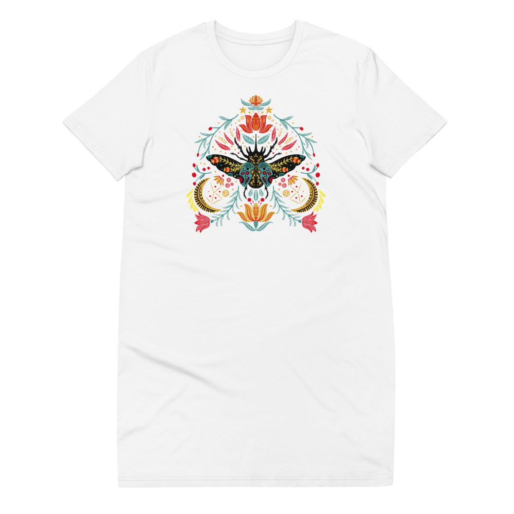Enchanted beetle - Organic cotton t-shirt dress - T-Shirt Dress- Print N Stuff - [designed in Turku FInland]
