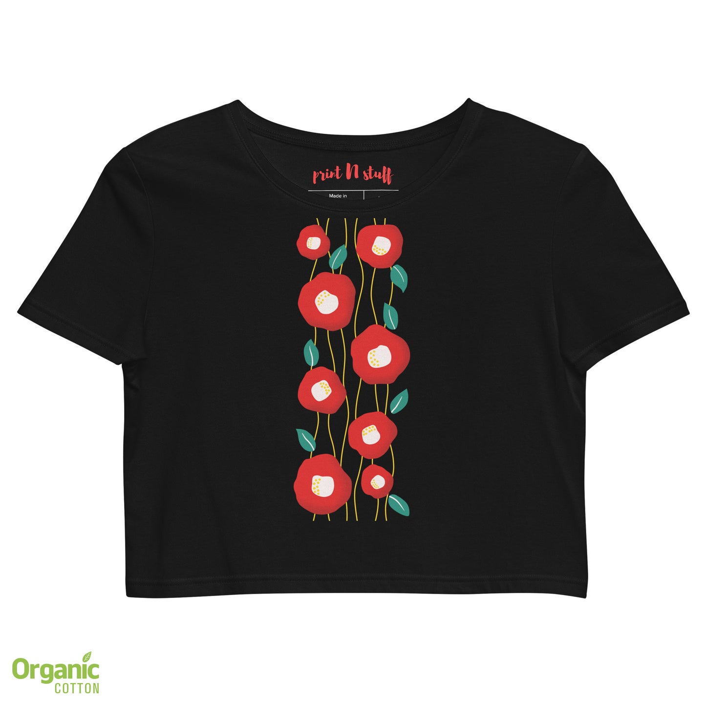 Summer Poppies - Organic Crop Top - Shirts & Tops- Print N Stuff - [designed in Turku FInland]
