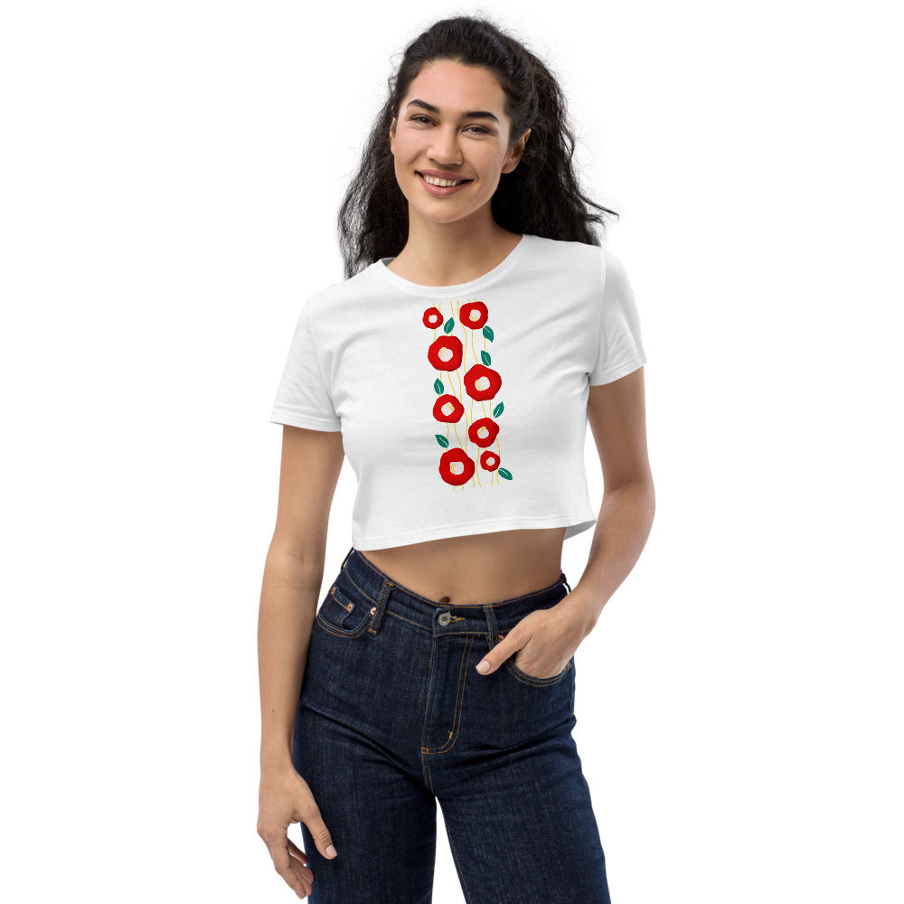 Summer Poppies - Organic Crop Top - Shirts & Tops- Print N Stuff - [designed in Turku FInland]