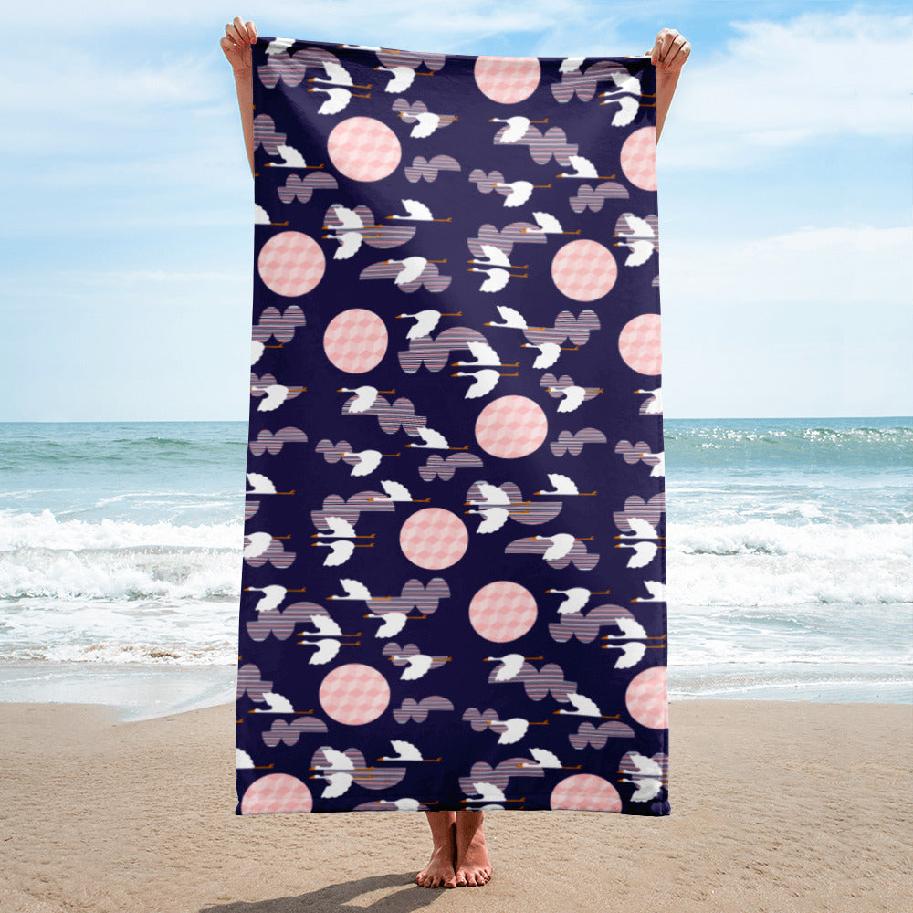 Midnight Storks - Towel - Beach Towels- Print N Stuff - [designed in Turku FInland]