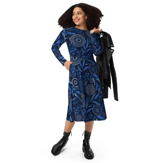 Talvi Yö (Winter night) - Long sleeve midi dress - Dresses- Print N Stuff - [designed in Turku FInland]