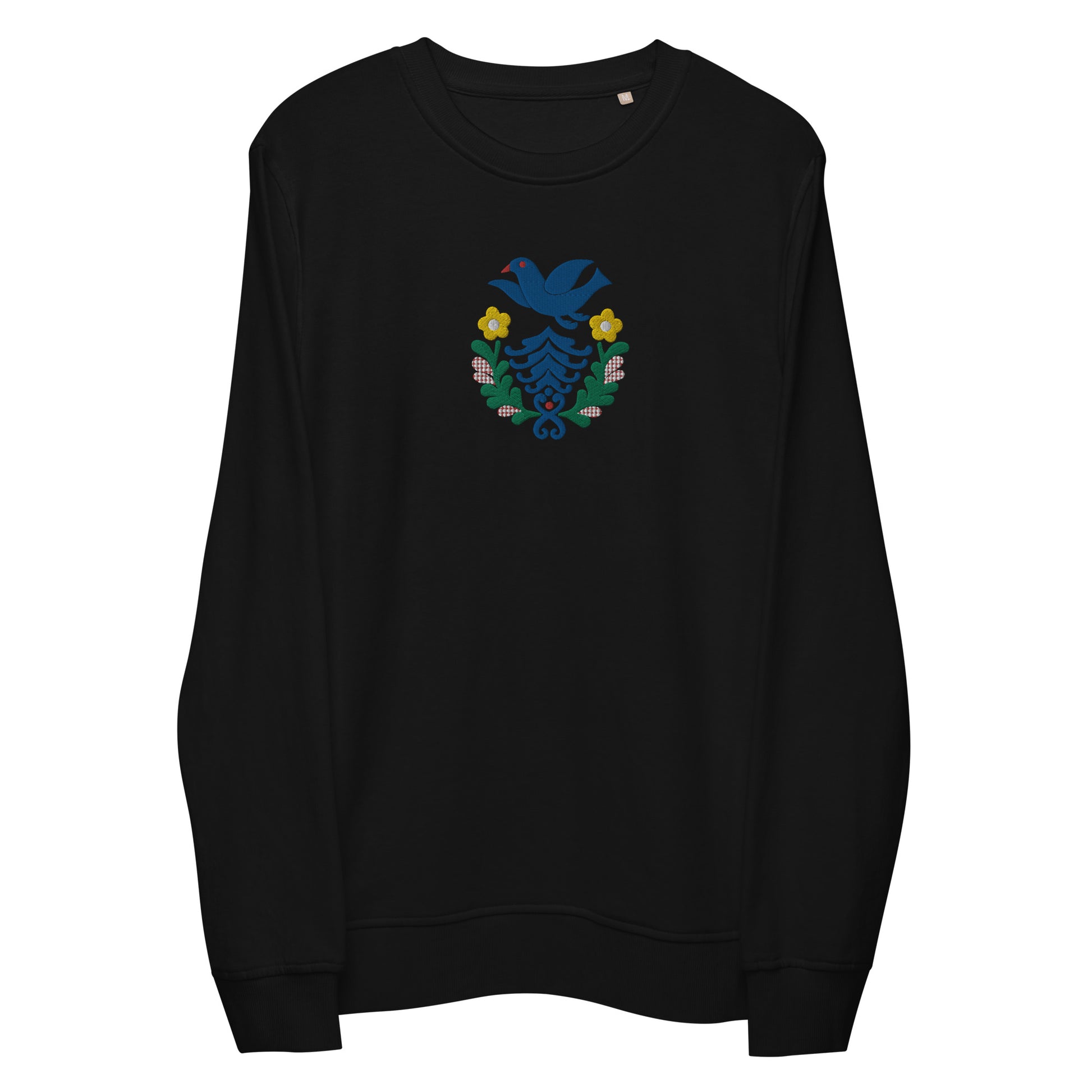 Folk Birds 1.2 - Unisex organic sweatshirt with large chest embroidery - Long Sleeve- Print N Stuff - [designed in Turku FInland]