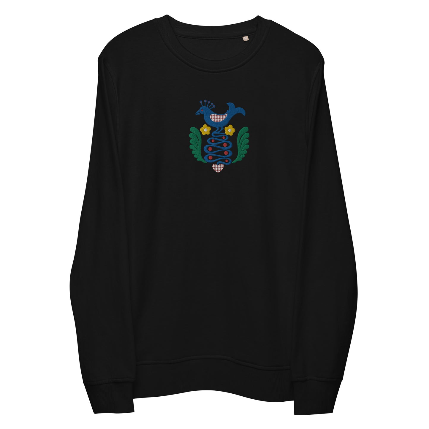 Folk Birds 1.1 - Unisex organic sweatshirt with large chest embroidery - Long Sleeve- Print N Stuff - [designed in Turku FInland]