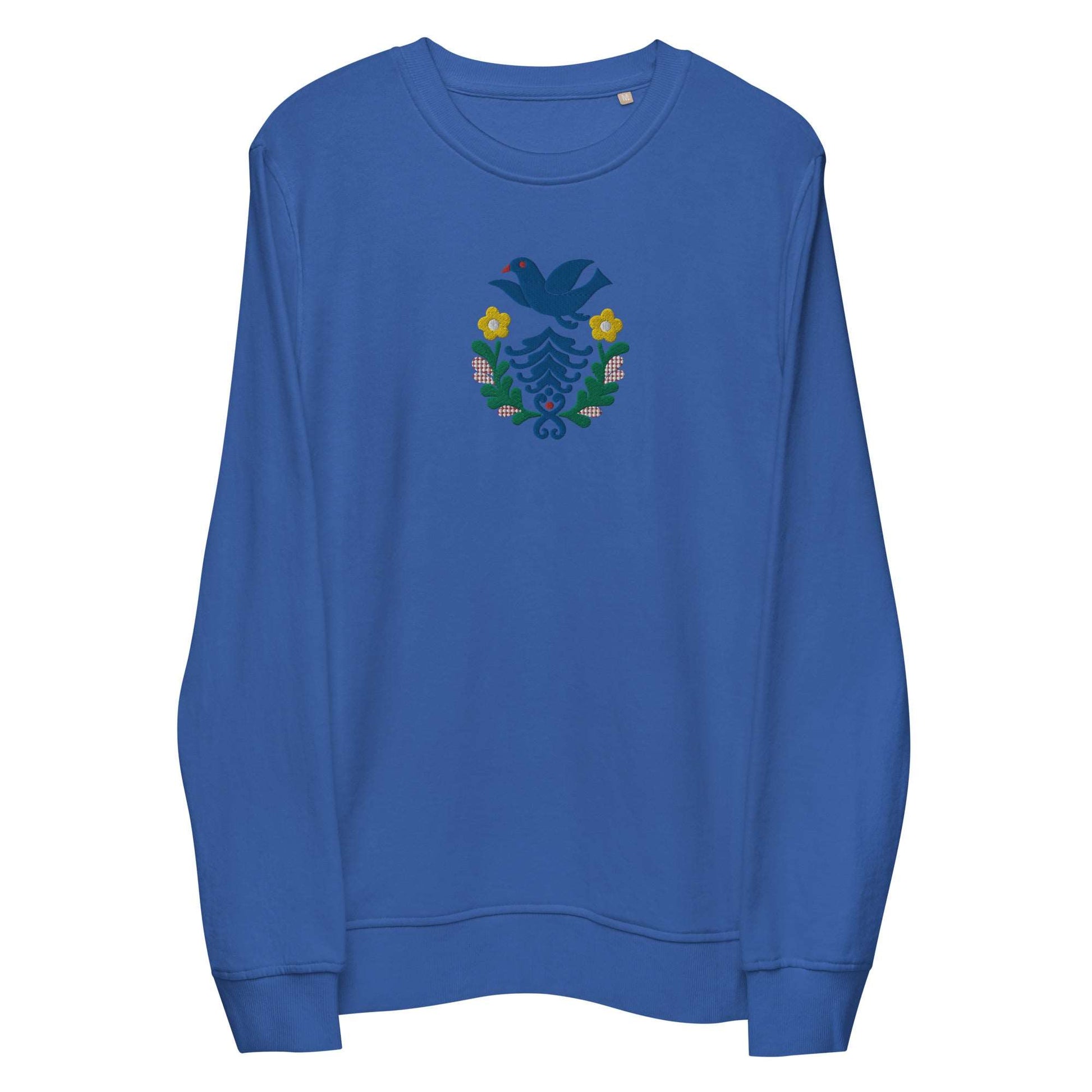 Folk Birds 1.2 - Unisex organic sweatshirt with large chest embroidery - Long Sleeve- Print N Stuff - [designed in Turku FInland]