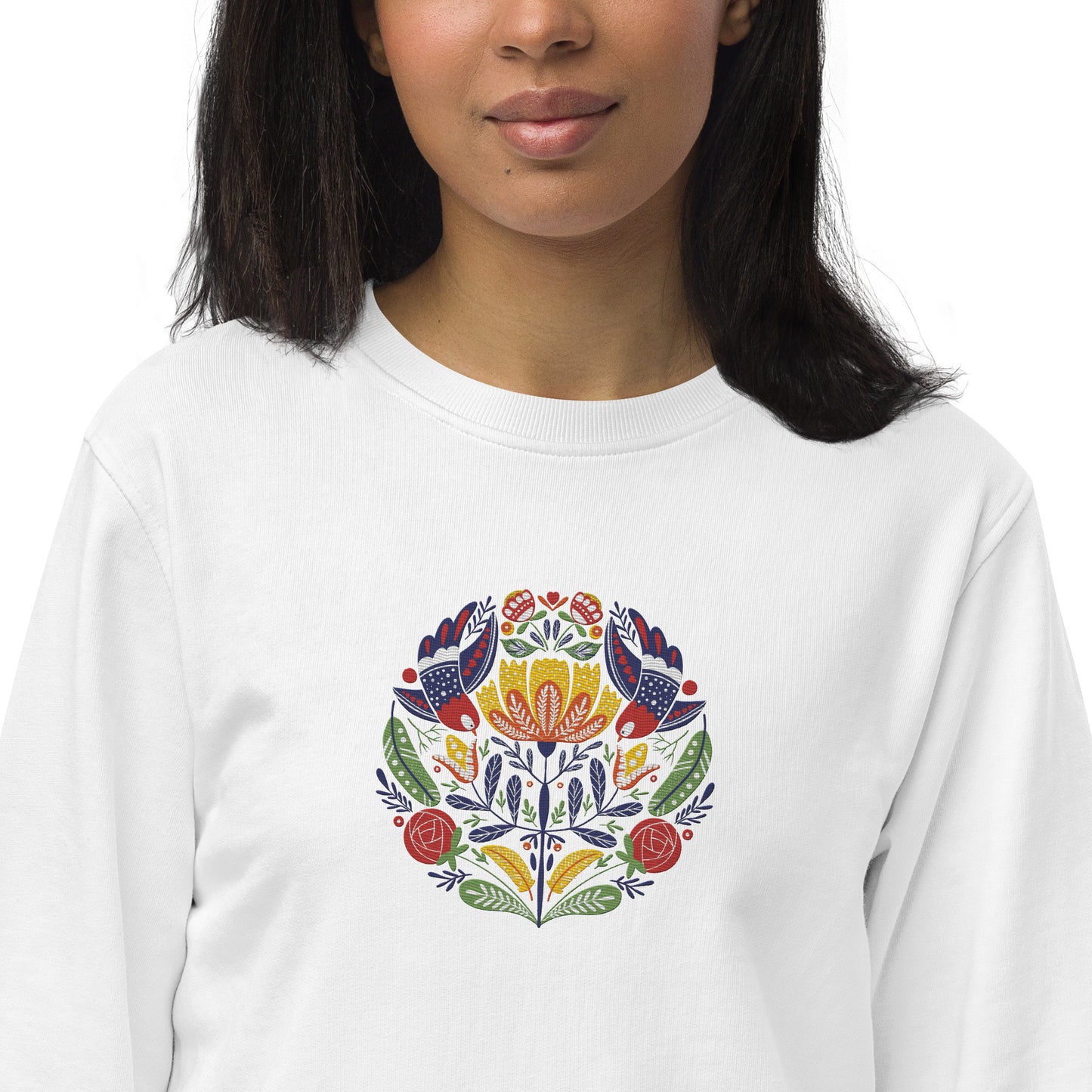 Sparrow Dance - Unisex organic sweatshirt with large chest embroidery - Long Sleeve- Print N Stuff - [designed in Turku FInland]