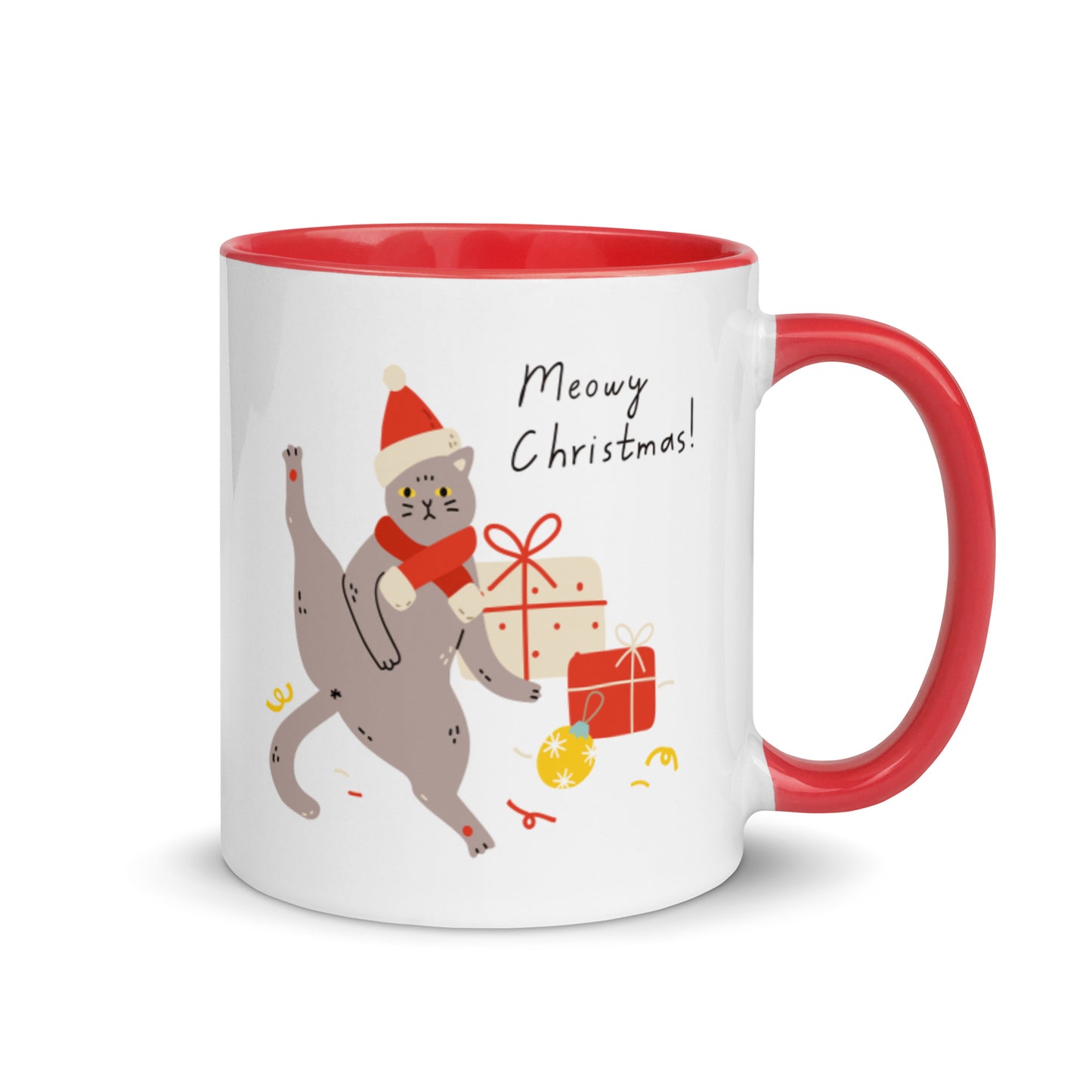 Meowy Christmas - Mug with Color Inside - Mugs- Print N Stuff - [designed in Turku FInland]