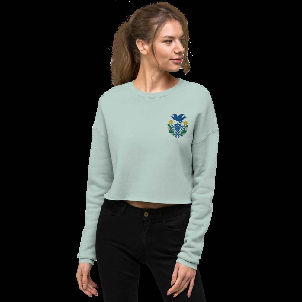 Folk Birds 1.2 - Crop Sweatshirt - Long Sleeve- Print N Stuff - [designed in Turku FInland]