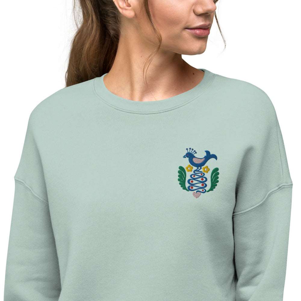 Folk Birds 1.1 - Crop Sweatshirt - Long Sleeve- Print N Stuff - [designed in Turku FInland]