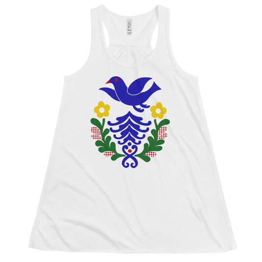 Folk Birds 1.2 - Women's Flowy Racerback Tank - Shirts & Tops- Print N Stuff - [designed in Turku FInland]